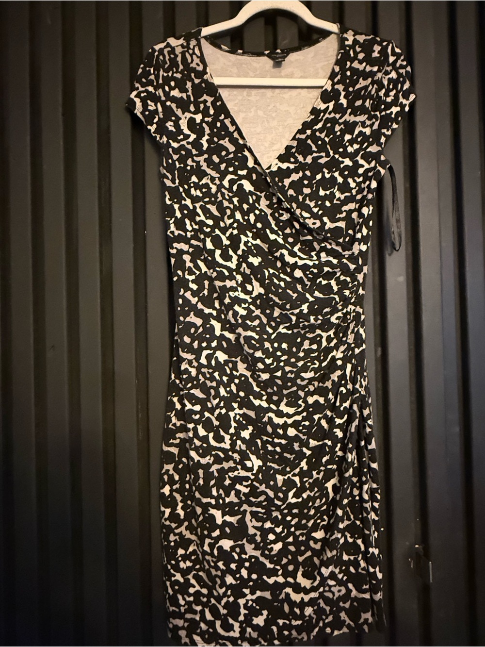 Ann Taylor Black and White Printed Wrap-Style Dress